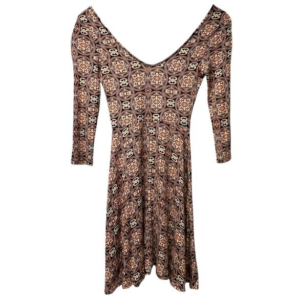 One Clothing Y2K A Line Geometric Print V Neck Back Stretch Short Dress Size XS - Picture 2 of 4